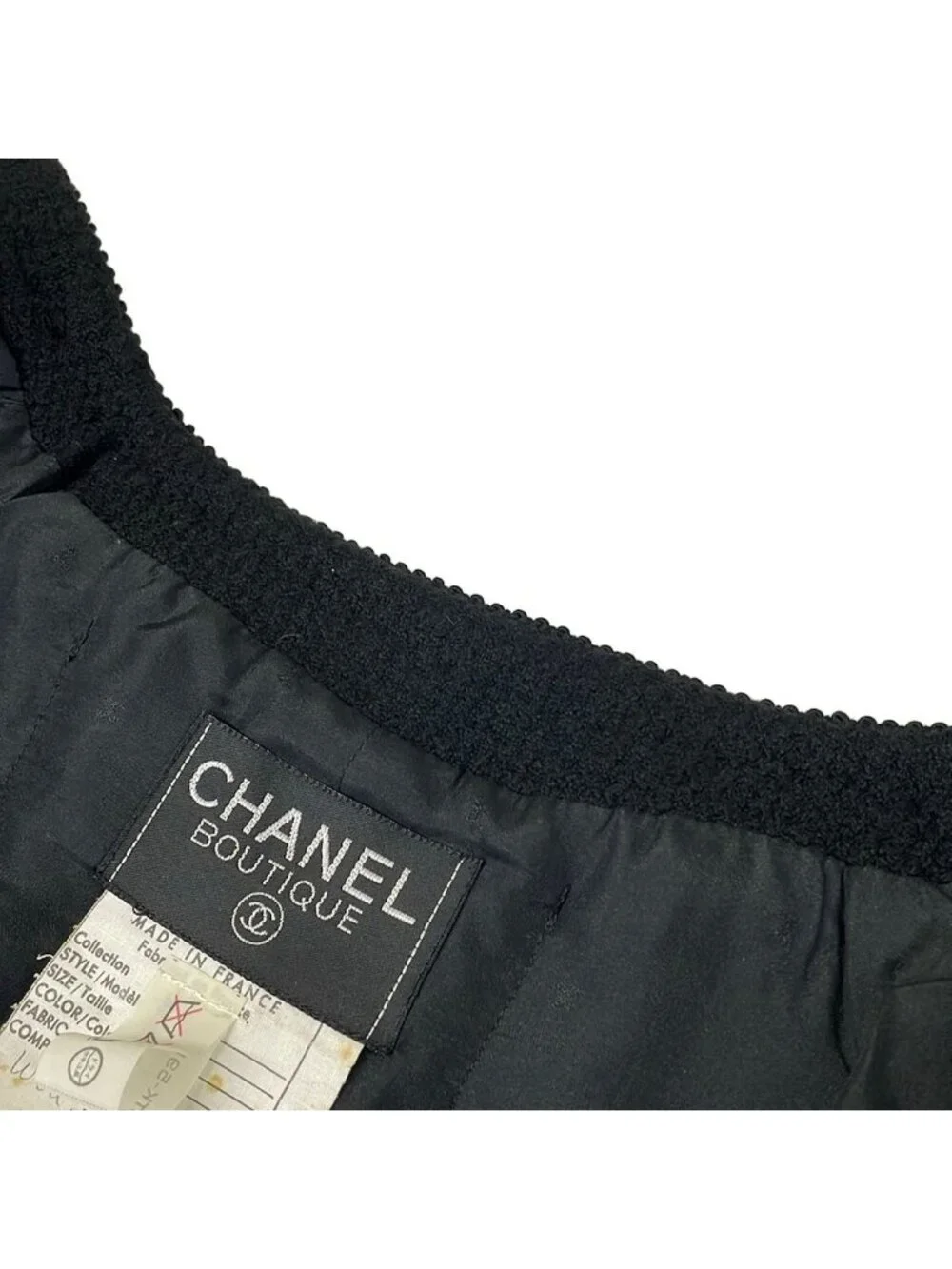 Chanel Skirt Suit Black Tweed CC Logo Button Wool